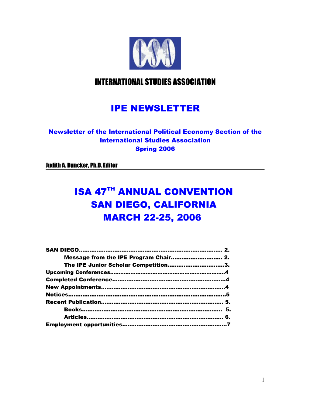 Newsletter of the International Political Economy Section of the International Studies