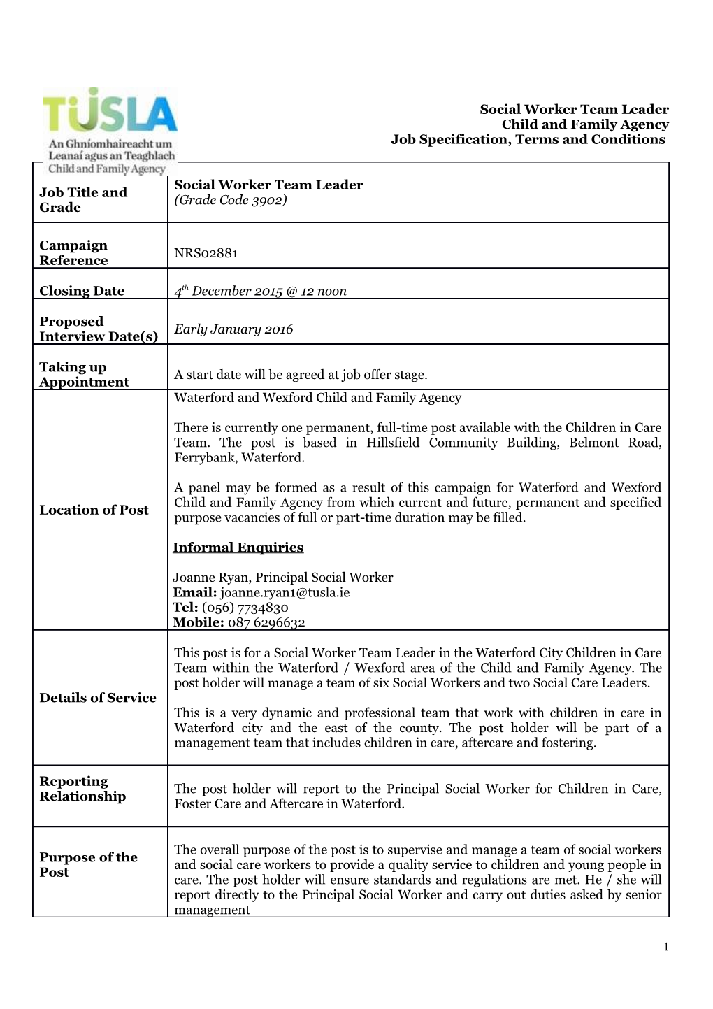 Social Worker Team Leader