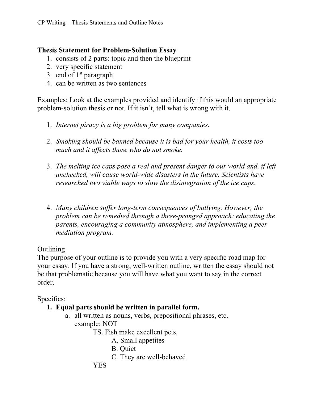 Thesis Statement for Problem-Solution Essay