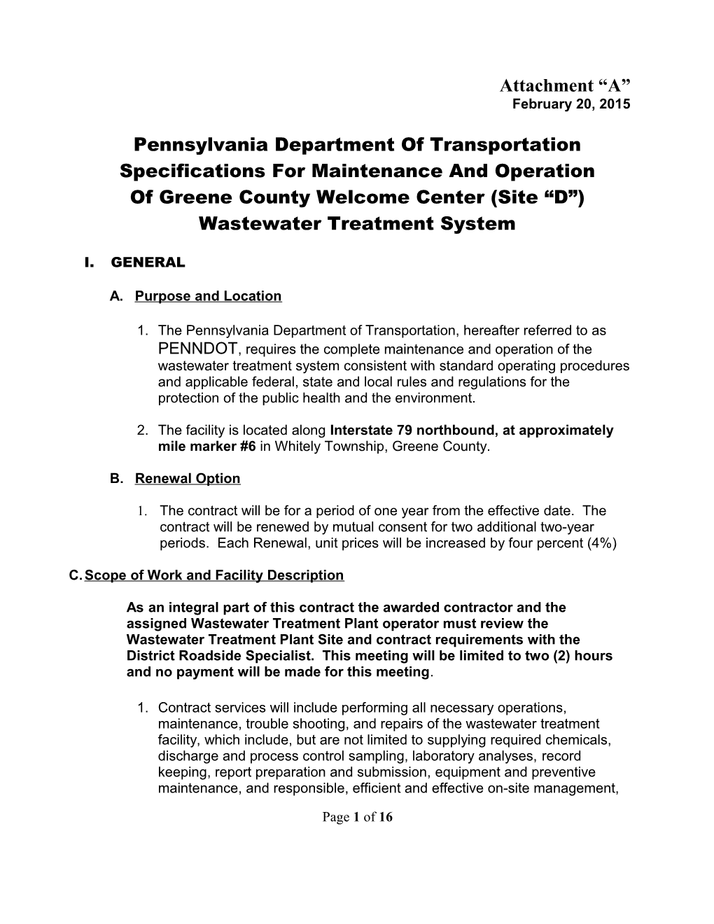 Pennsylvania Department of Transportation Specifications for Maintenance and Operation