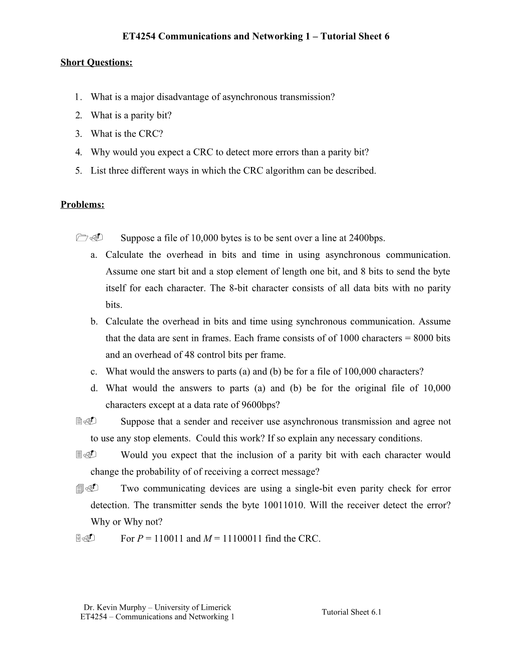ET4254 Communications and Networking 1 Tutorial Sheet 6