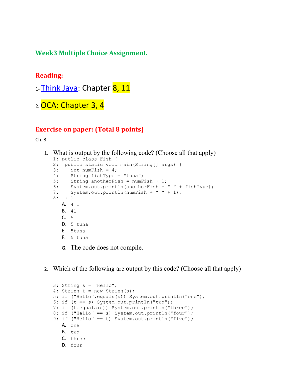 Week3 Multiple Choice Assignment