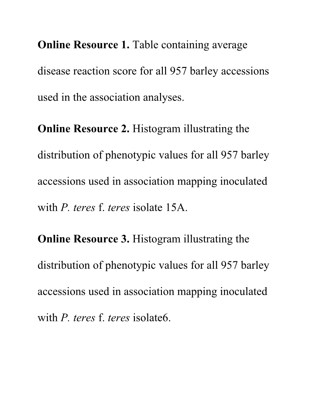 Online Resource 1. Table Containing Average Disease Reaction Score for All 957 Barley