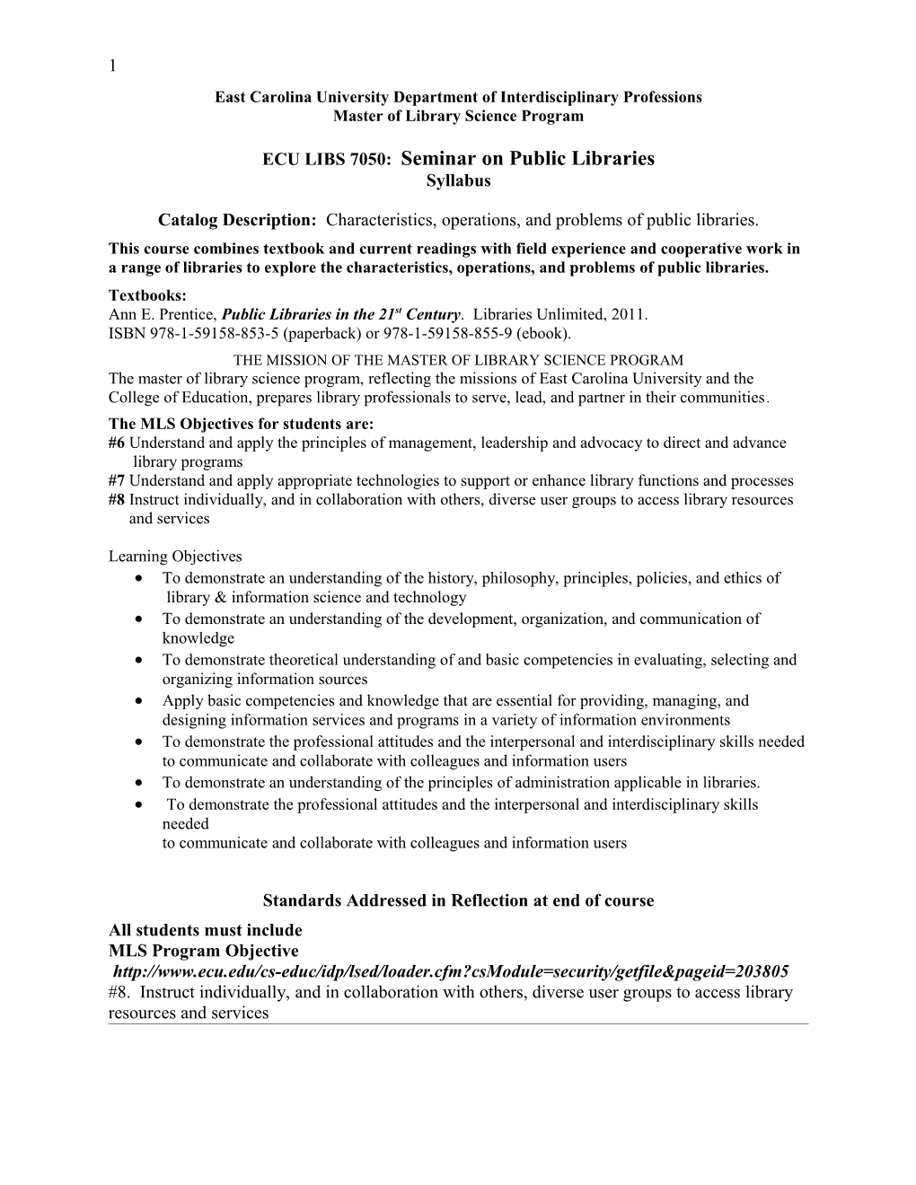 ECU LIBS 7050: Seminar on Public Libraries
