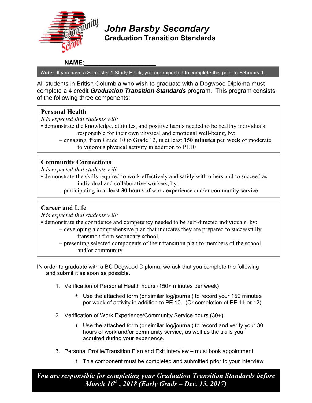 All Students in British Columbia Who Wish to Graduate with a Dogwood Diploma Must Complete