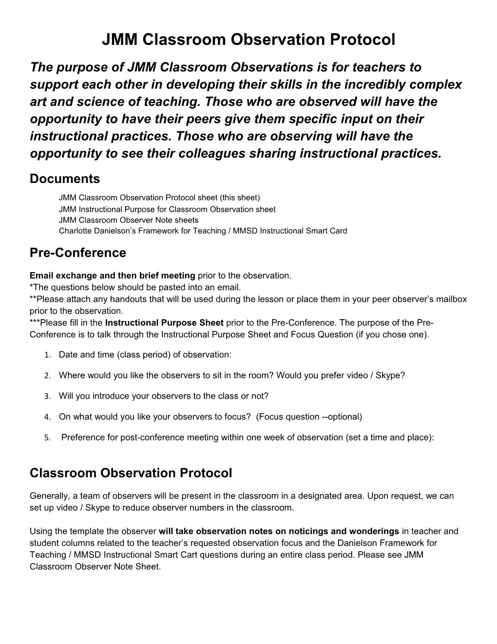 JMM Classroom Observation Protocol