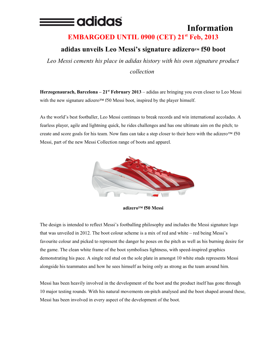 Adidas Unveilsleomessi S Signature Adizero F50 Boot