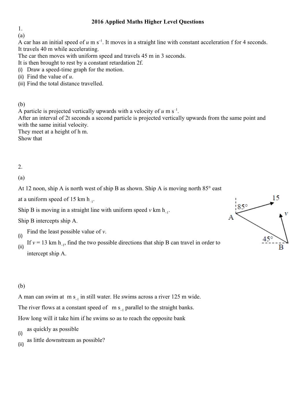 2016 Applied Maths Higher Level Questions