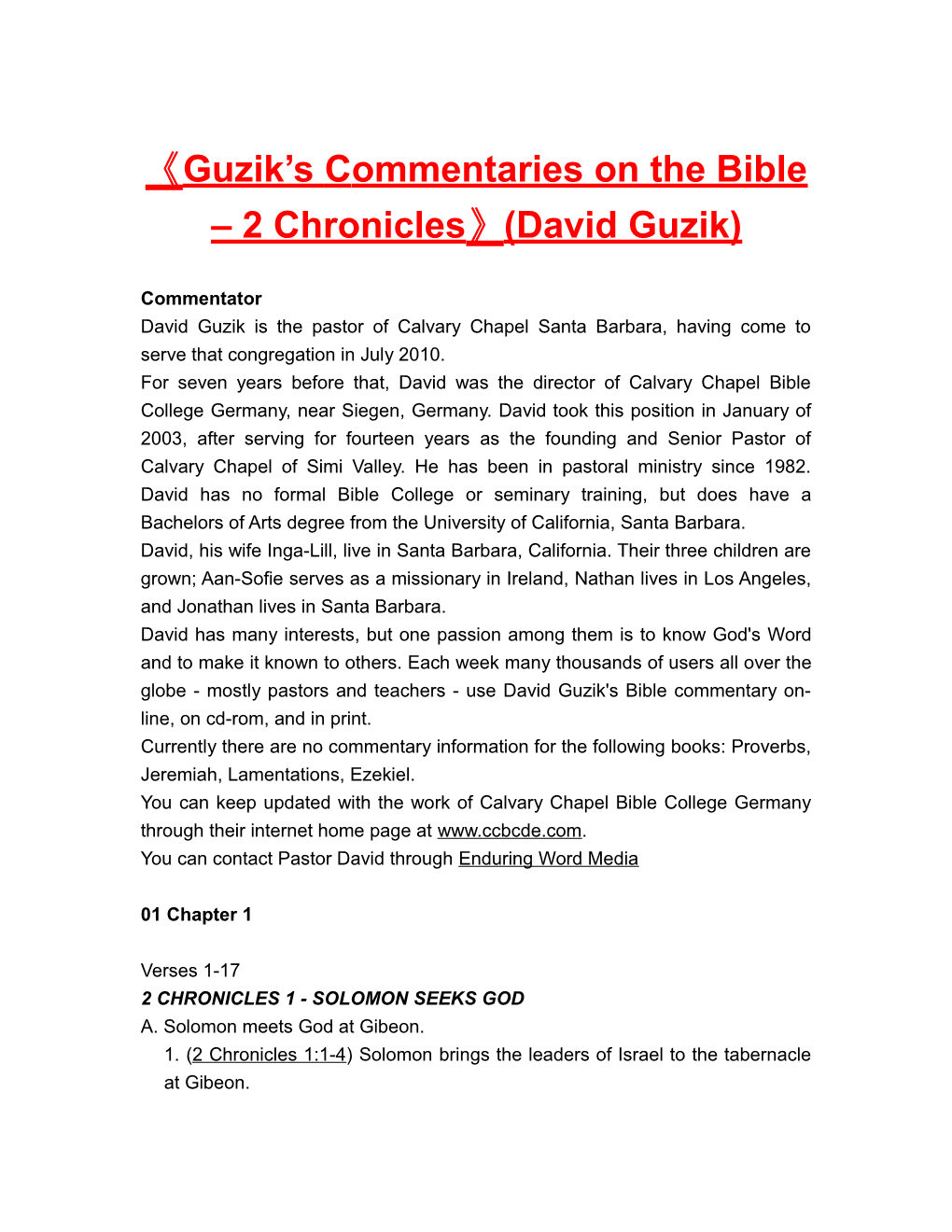 Guzik Scommentarieson the Bible 2 Chronicles (David Guzik)