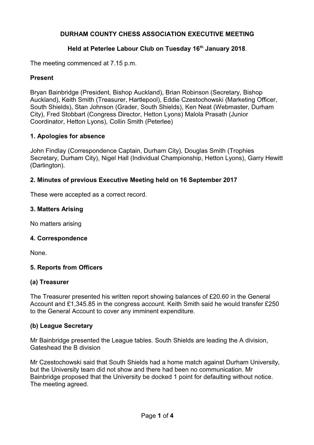 Durham County Chess Association Annual General Meeting