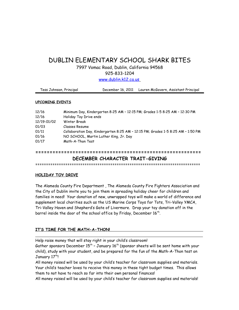 Dublinelementary School Shark Bites