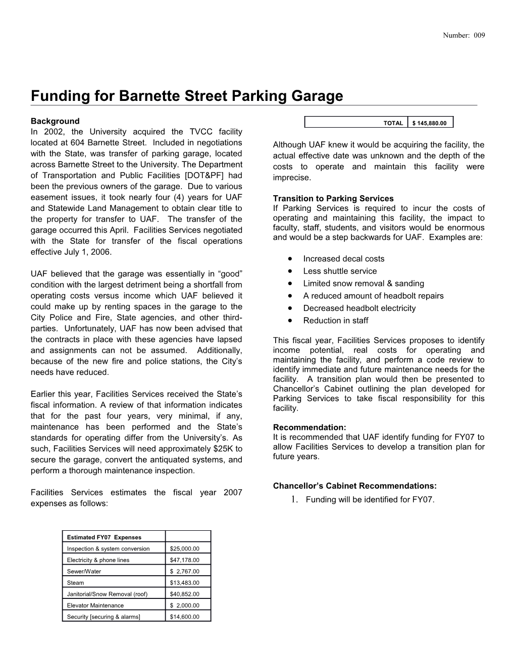 Funding for Barnette Street Parking Garage