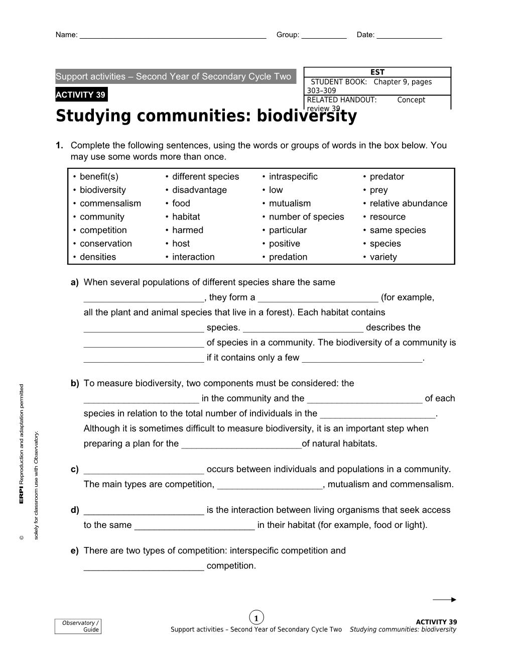 Studying Communities: Biodiversity