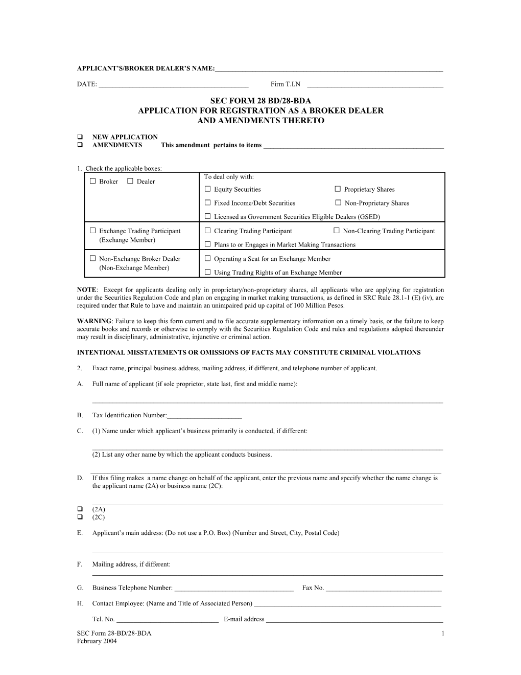SEC Form 28-BD/28-BDA