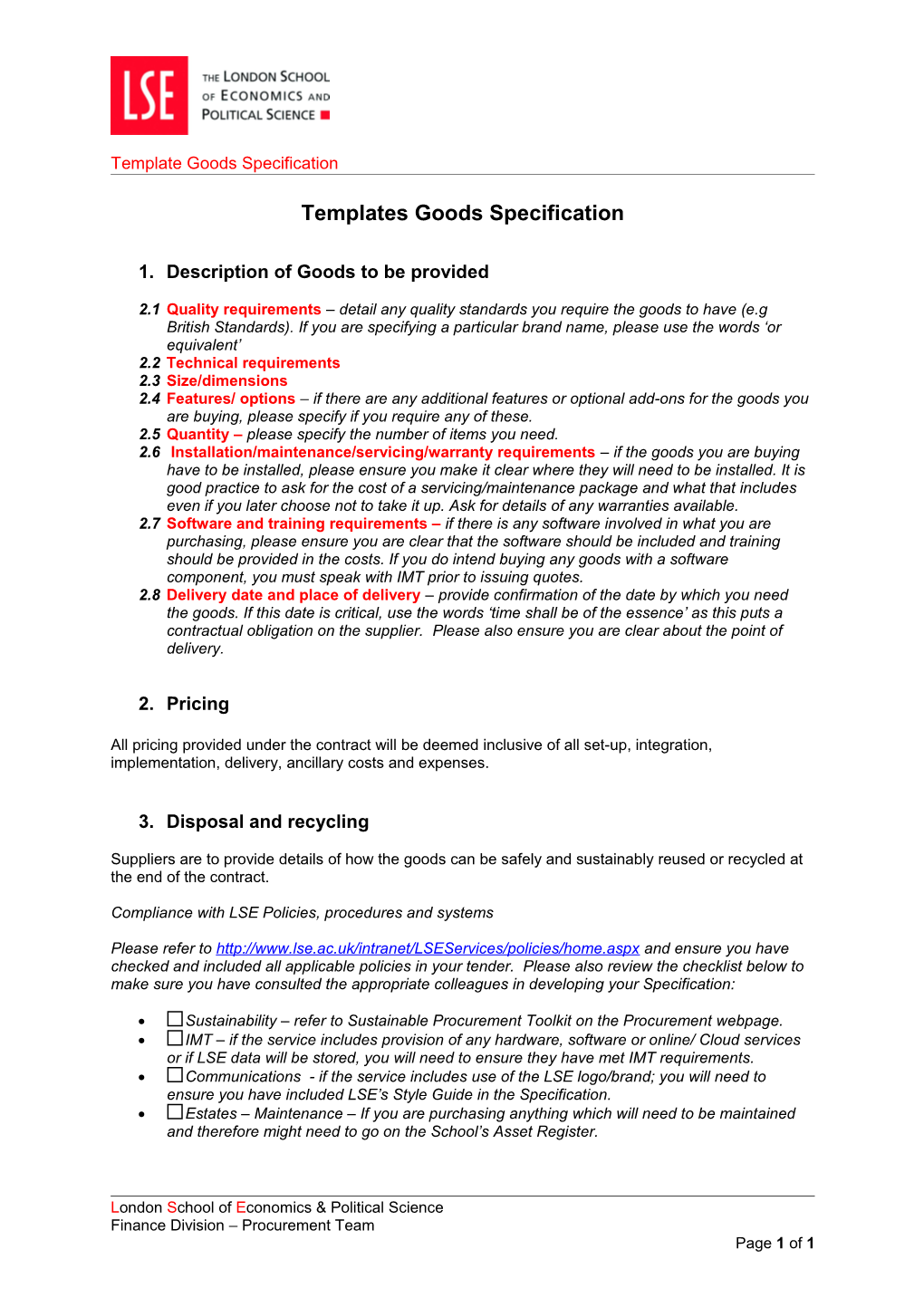 Templatesgoods Specification