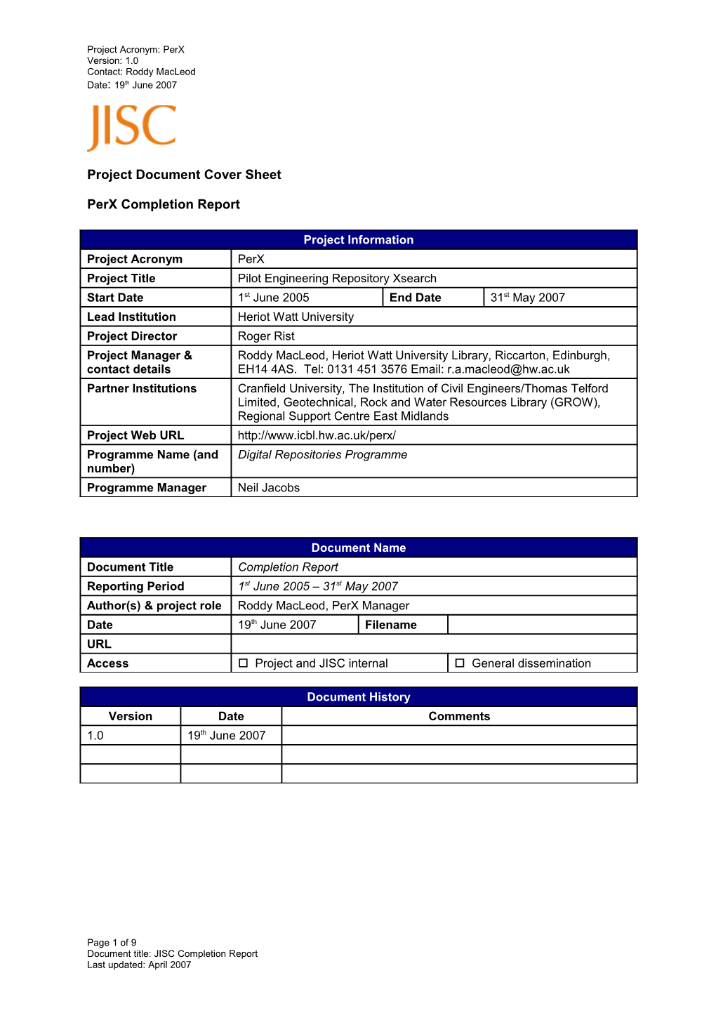 Completion Report Template 2005