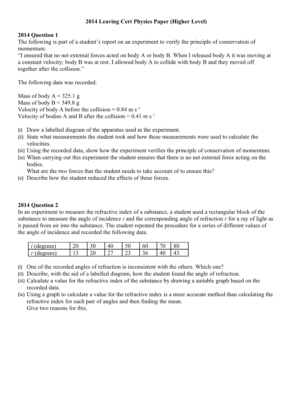 2014 Leaving Cert Physics Paper (Higher Level)