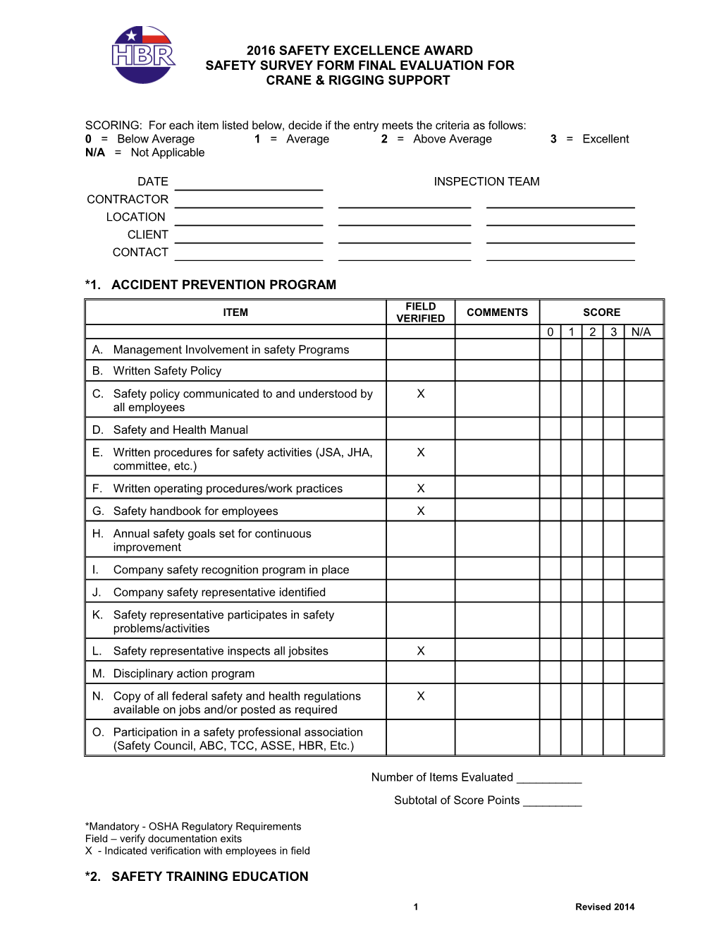 Safety Survey Formfinal Evaluation For