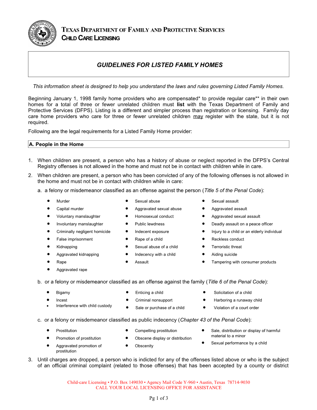 Guidelines for Listed Family Homes