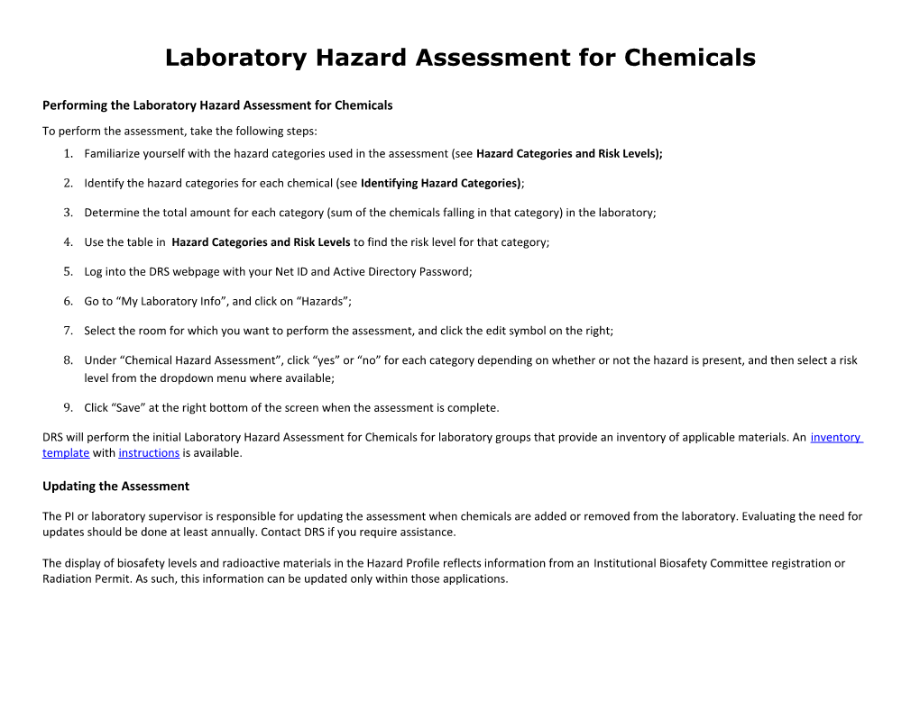 Laboratory Hazard Assessment for Chemicals