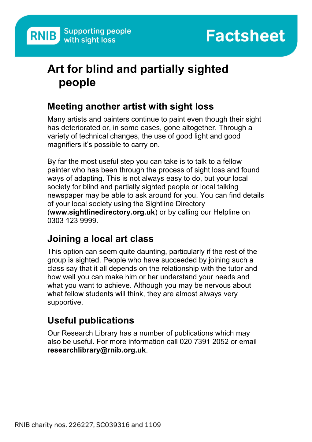 Art for Blind and Partially Sighted People Factsheet