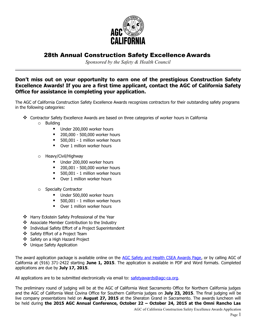 28Thannual Construction Safety Excellenceawards Sponsored by the Safety & Health Council