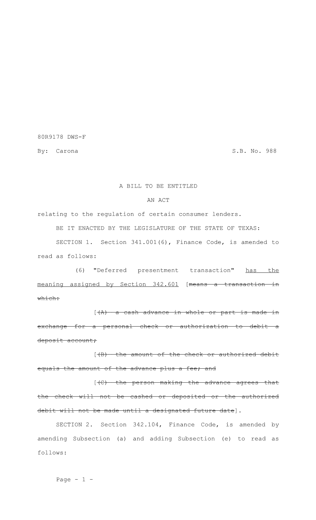 Relating to the Regulation of Certain Consumer Lenders