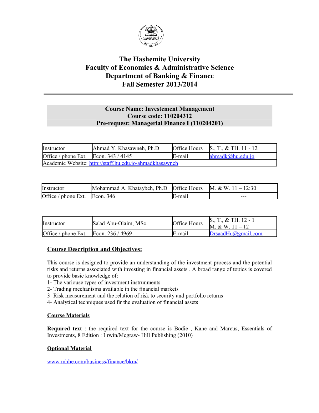 Faculty of Economics & Administrative Science