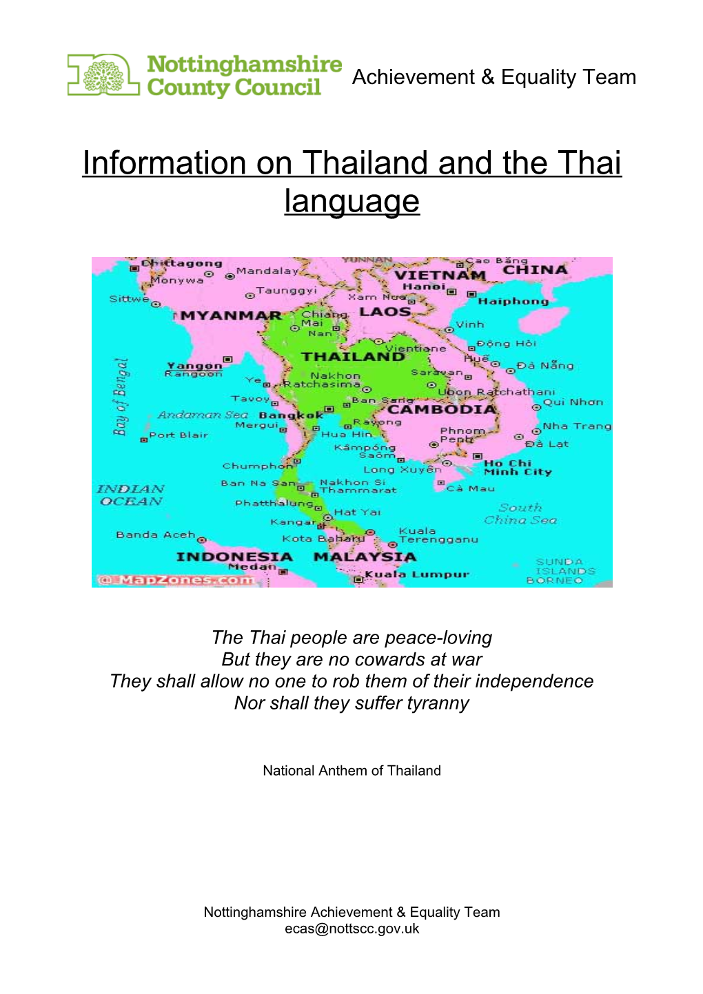 Information on Thailand and the Thai Language