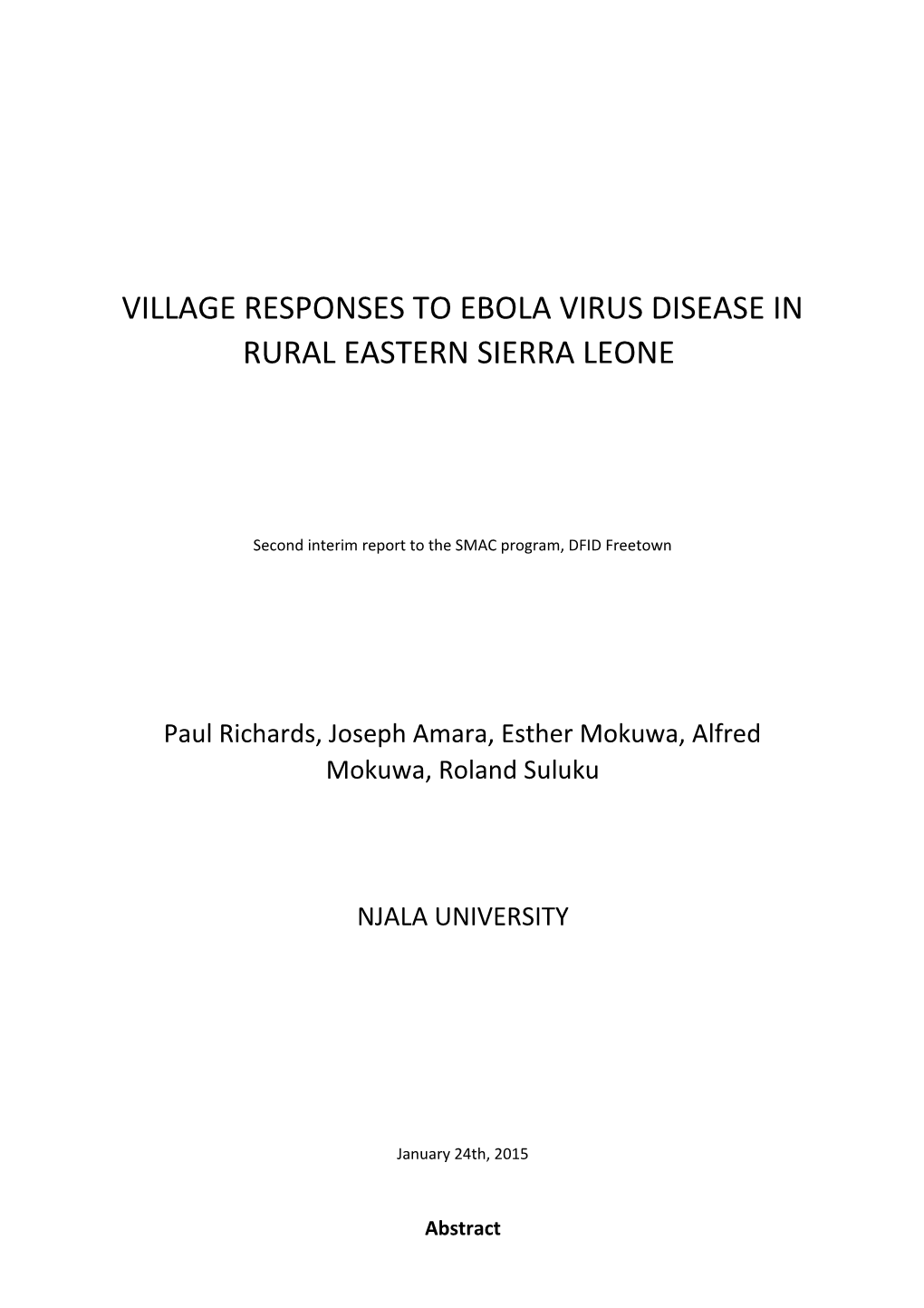 Village Responses to Ebola Virus Disease in Rural Eastern Sierra Leone