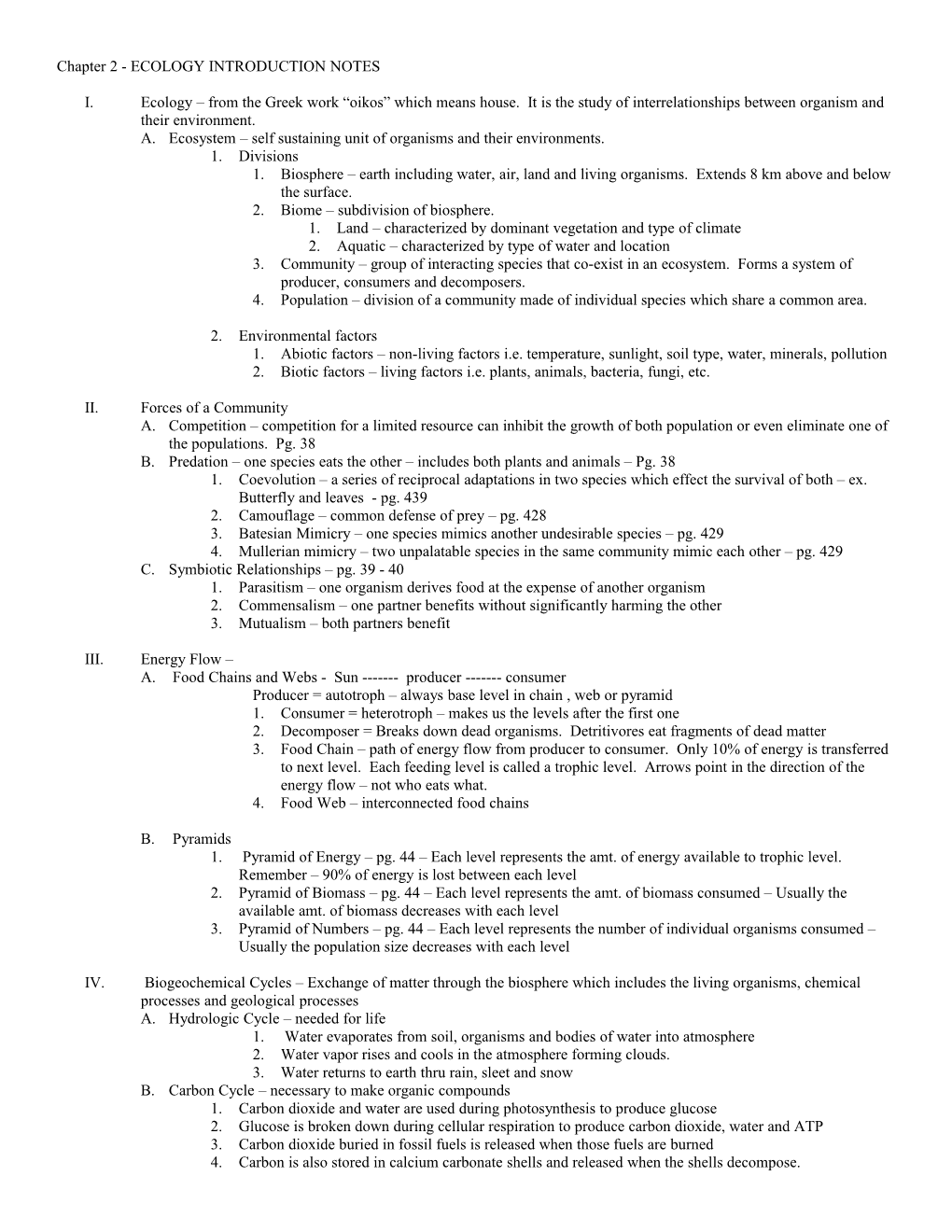 Chapter 2 - ECOLOGY INTRODUCTION NOTES