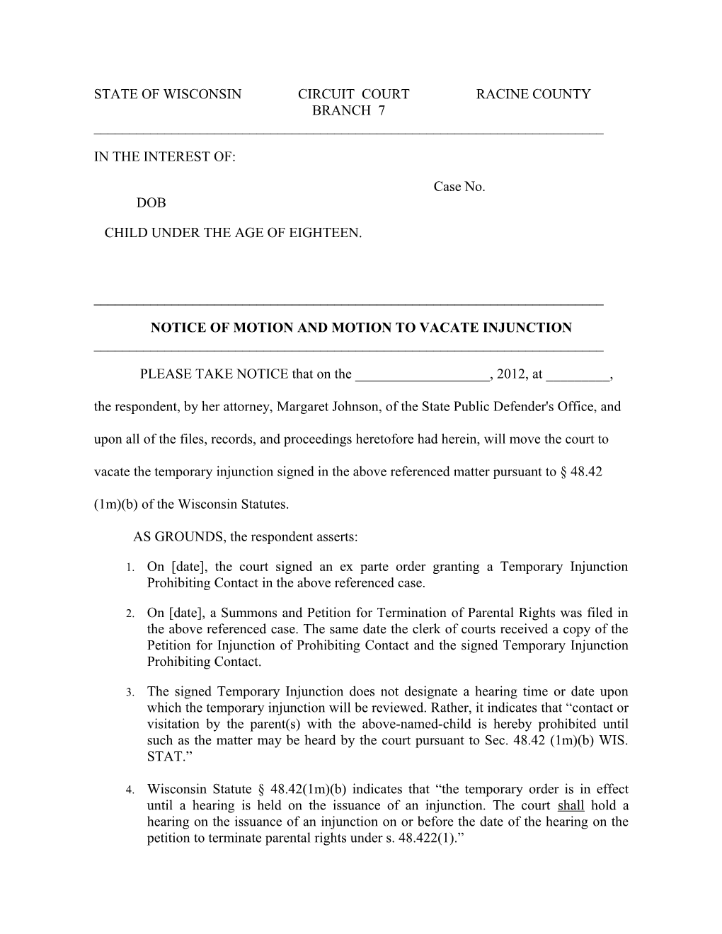 Motion - TPR Injunction - Hayes, Vania