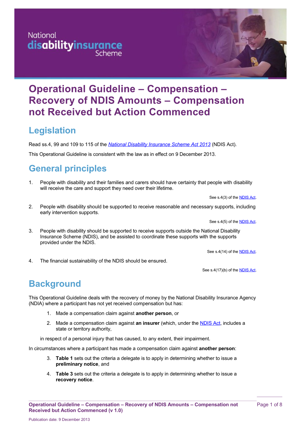 Operational Guideline Compensation Recovery of NDIS Amounts Compensation Not Received But