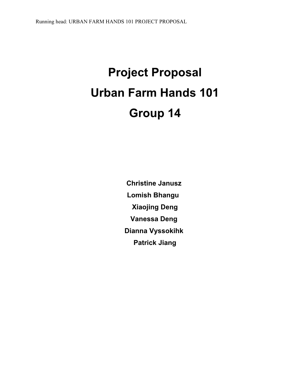 Urban Farm Hands 101 Project Proposal