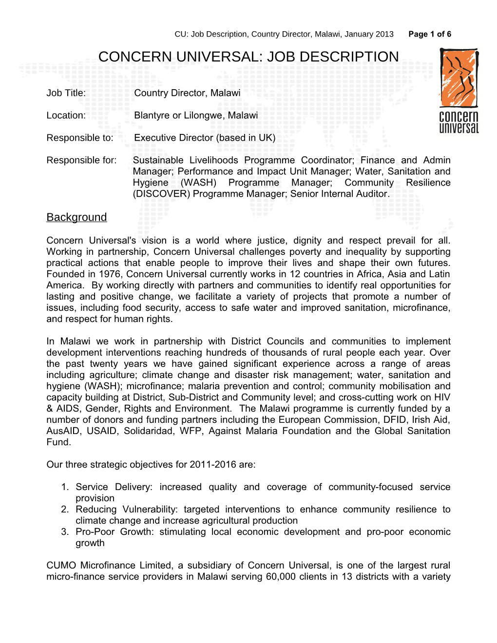 CU: Job Description, Country Director, Malawi, January 2013Page 1 of 5
