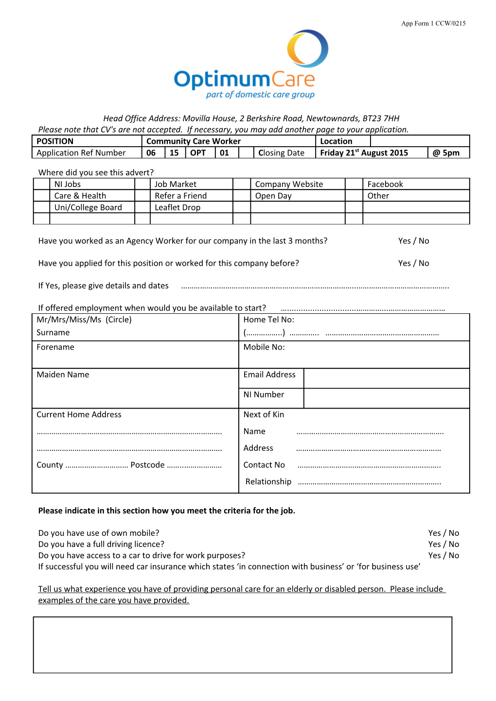 Head Office Address: Movilla House, 2 Berkshire Road, Newtownards, BT23 7HH