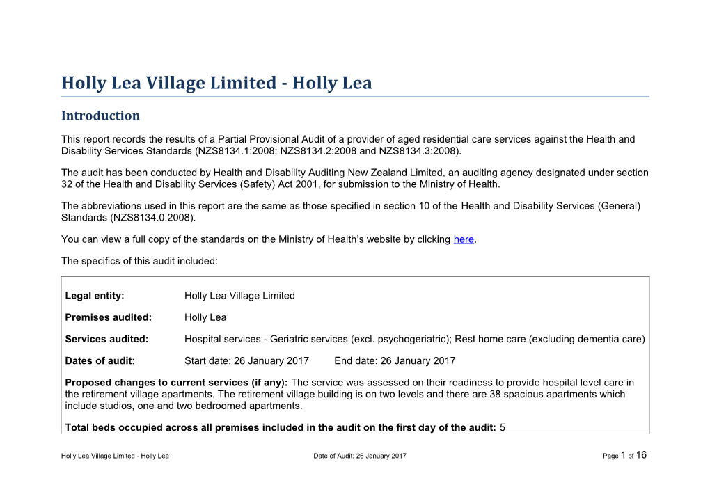 Holly Lea Village Limited - Holly Lea