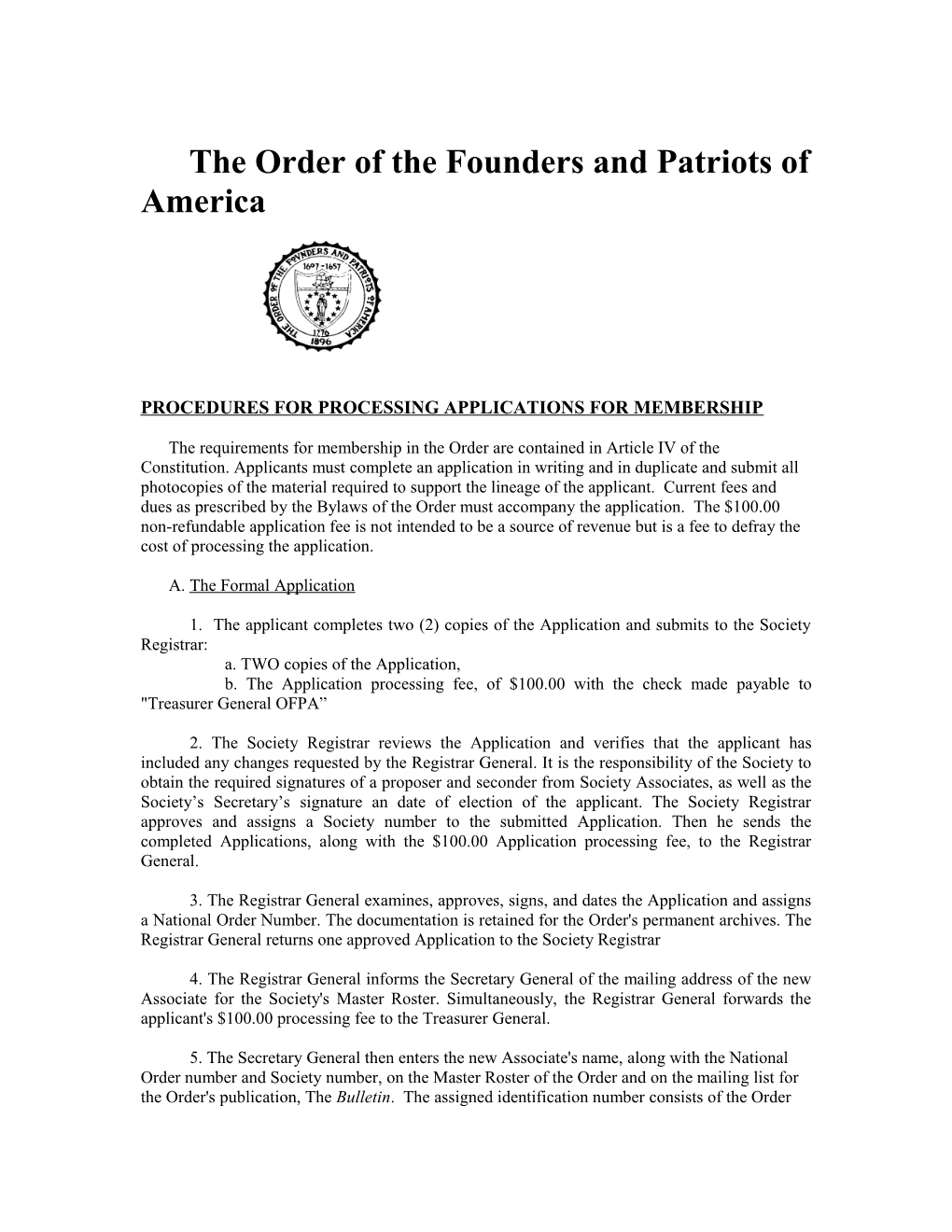 The Order of the Founders and Patriots of America