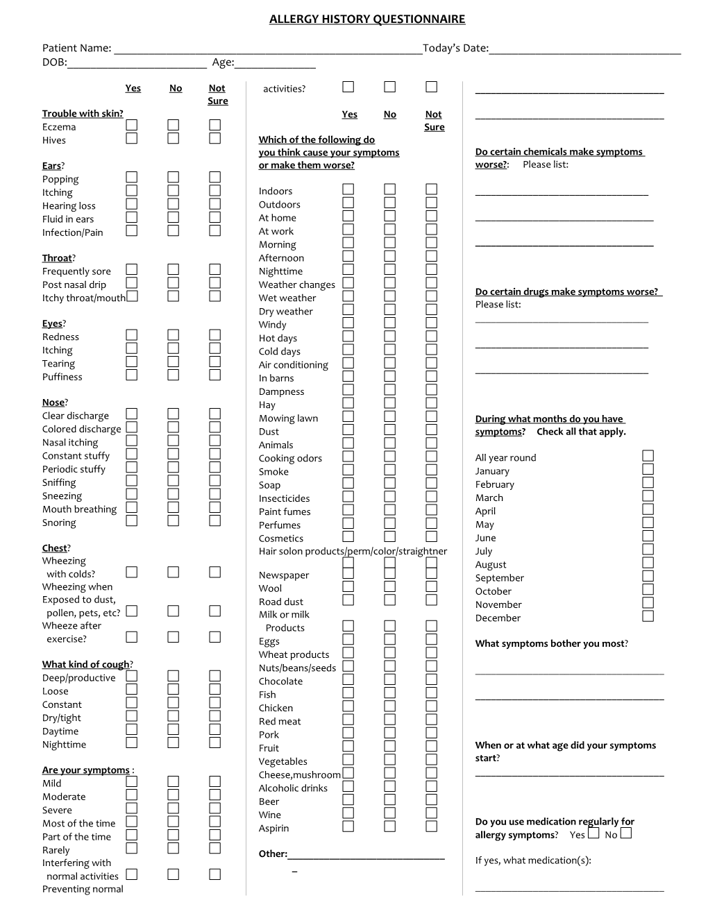 Allergy History Questionnaire
