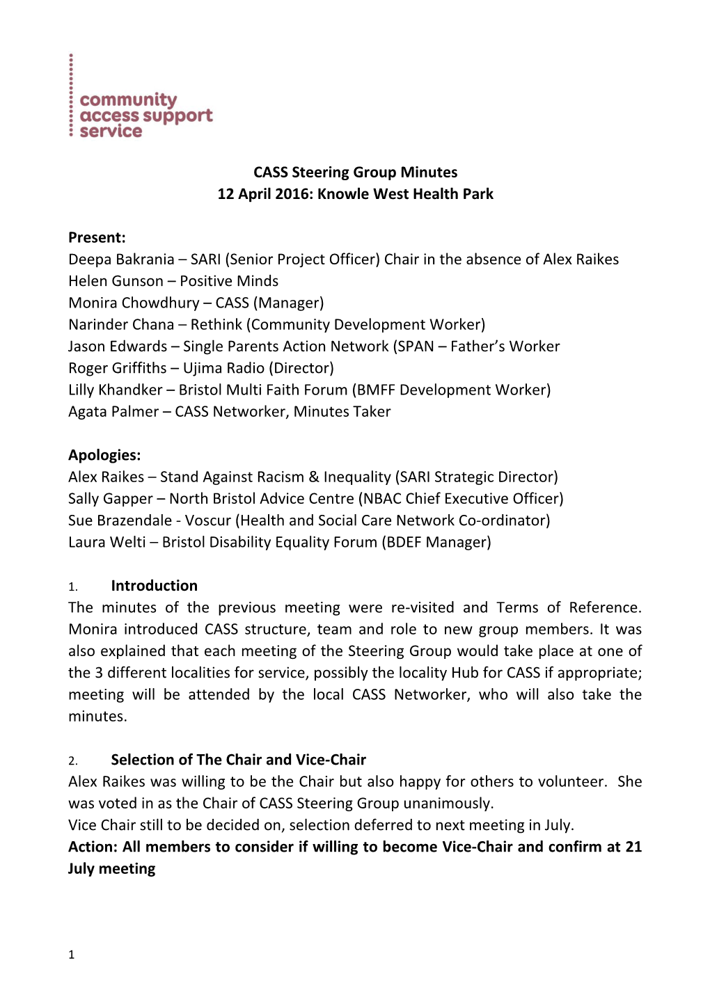 CASS Steering Group Minutes