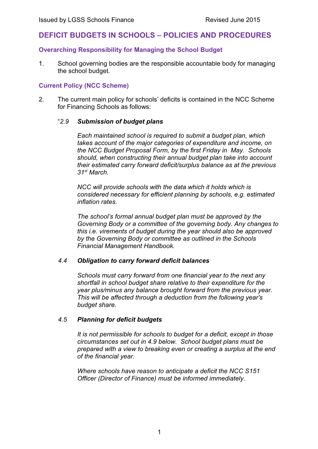 Deficit Budgets in Schools Policies and Procedures