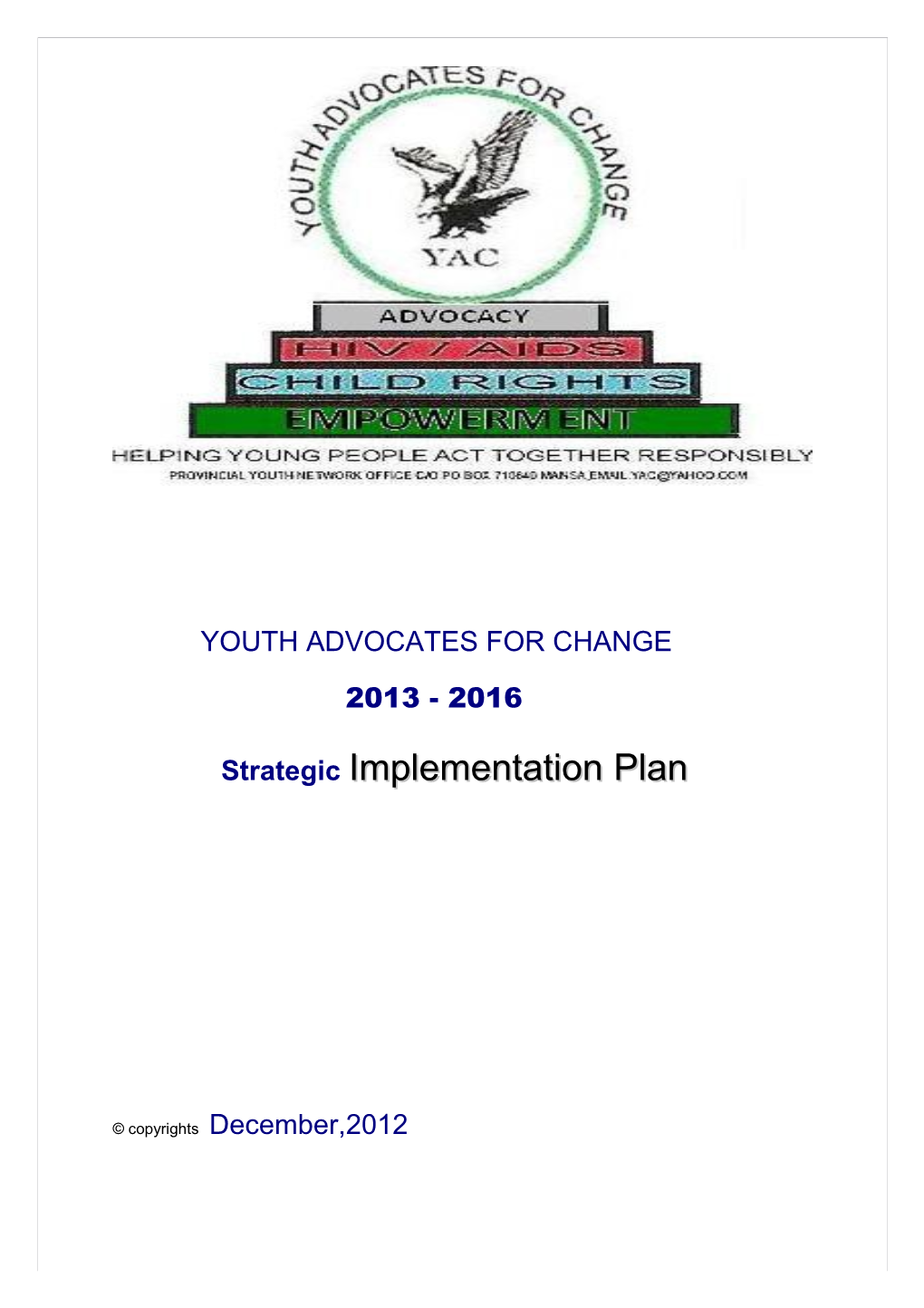 YAC Strategic Implementation Plan 2013-2016