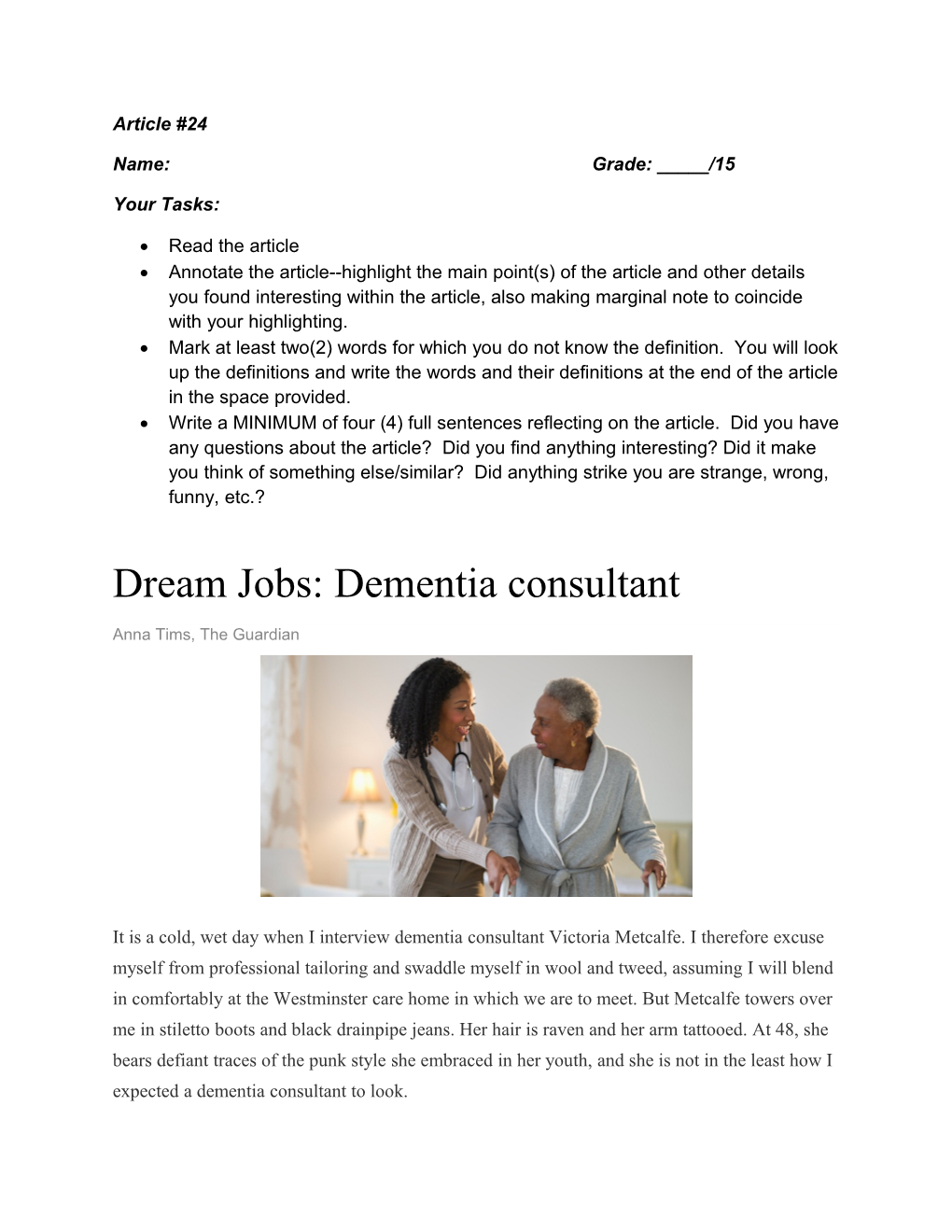 Dream Jobs: Dementia Consultant