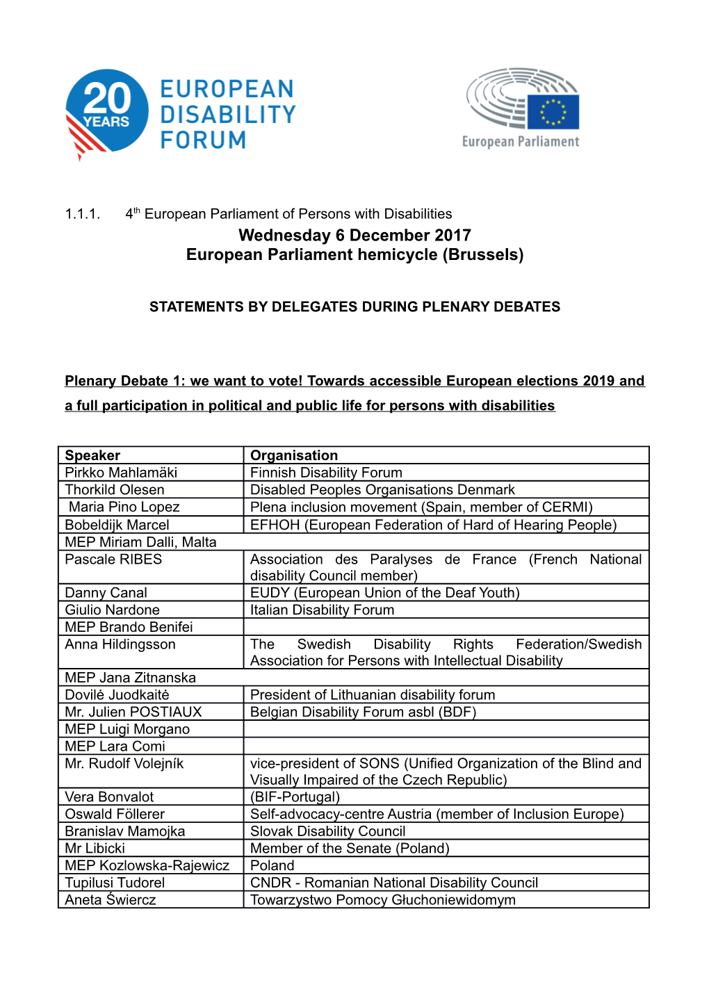 1.1.1.4Th European Parliament of Persons with Disabilities