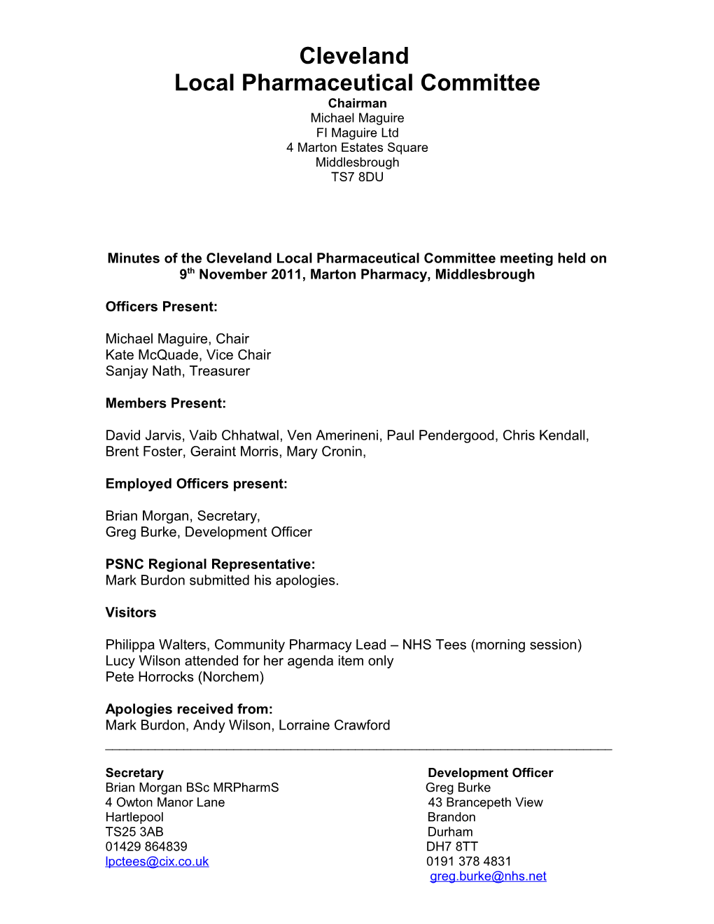 Minutes of the Cleveland Local Pharmaceutical Committee Meeting Held on 14Th July 2010