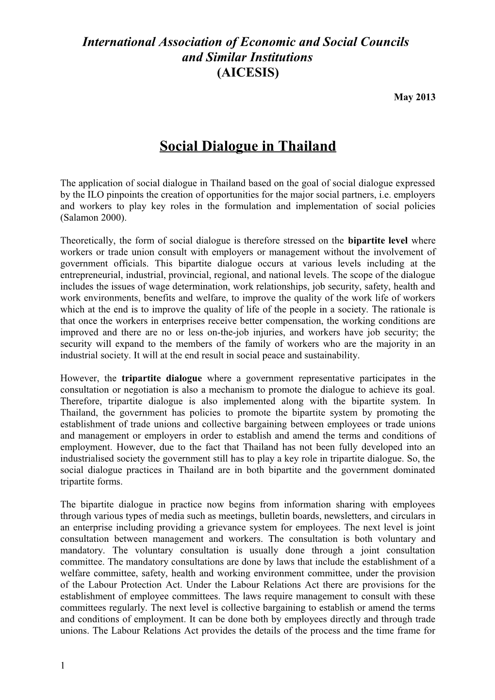 Social Dialogue in Thailand