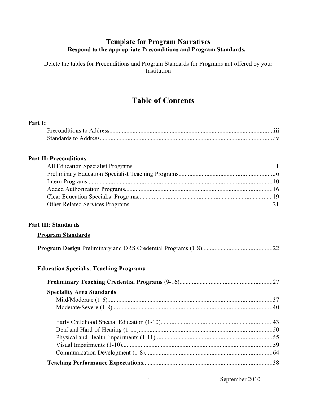 Template for Program Narratives