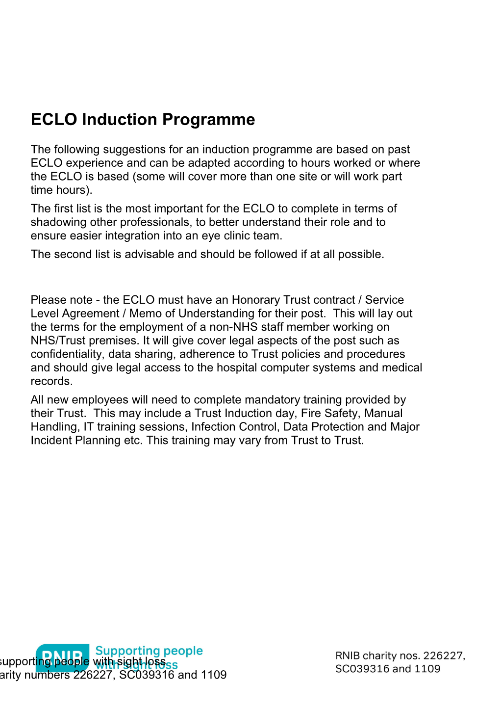 ECLO Induction Programme