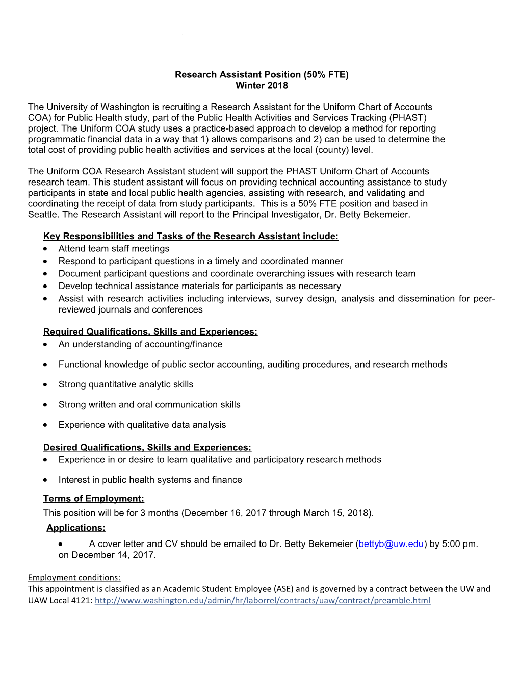 Researchassistant Position (50%FTE)