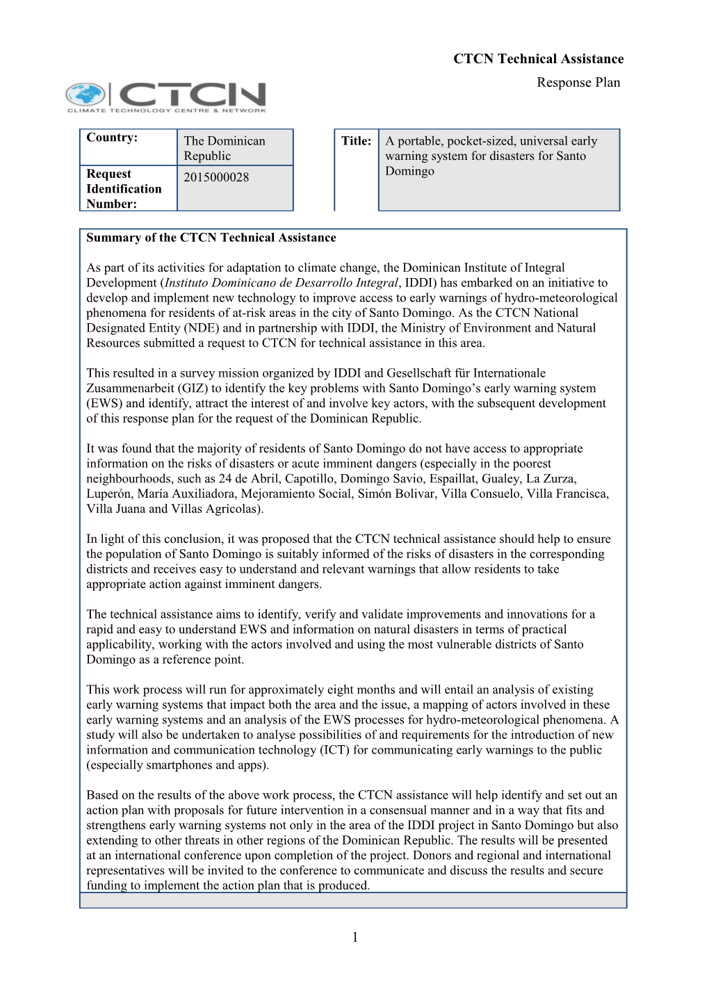 Overview of the CTCN Technical Assistance